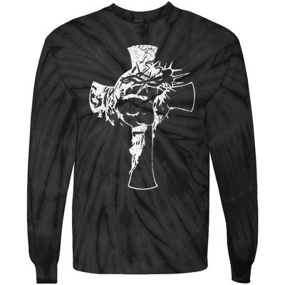 Christ Face In Cross Vintage Bible Verse Religious Tie-Dye Long Sleeve Shirt