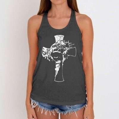 Christ Face In Cross Vintage Bible Verse Religious Women's Knotted Racerback Tank