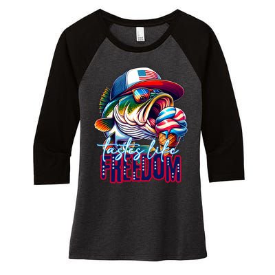 Cool Fish Ice Cream Taste Like Freedom Women's Tri-Blend 3/4-Sleeve Raglan Shirt