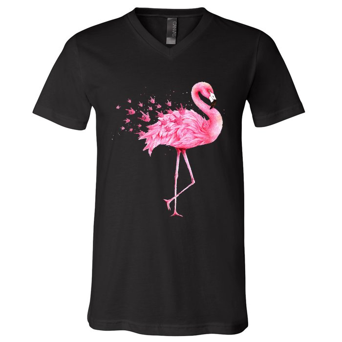 Cute Flamingo I Love You ASL American Sign Language V-Neck T-Shirt