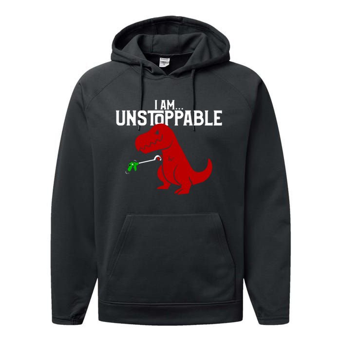 Cute & Funny I Am Unstoppable TRex Dinosaur Performance Fleece Hoodie