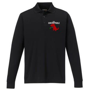 Cute & Funny I Am Unstoppable TRex Dinosaur Performance Long Sleeve Polo