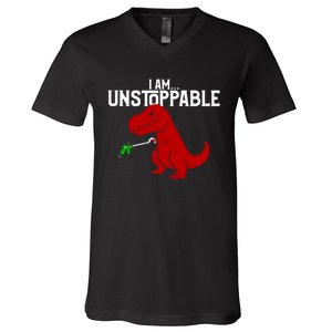 Cute & Funny I Am Unstoppable TRex Dinosaur V-Neck T-Shirt