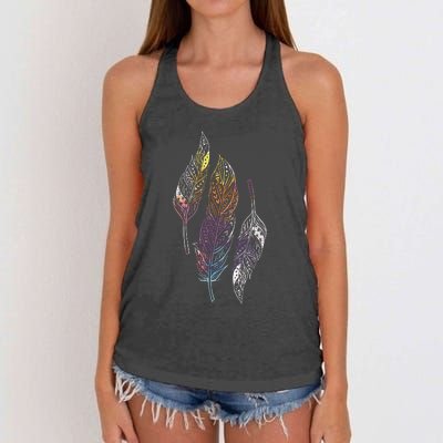 Colorful Feathers Indigenous People Indian Native American Women's Knotted Racerback Tank