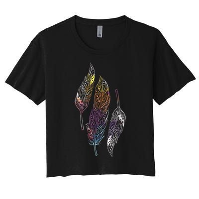 Colorful Feathers Indigenous People Indian Native American Women's Crop Top Tee