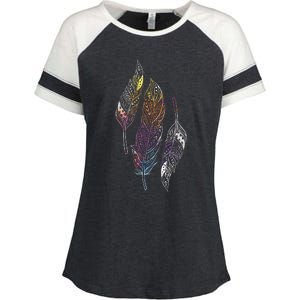 Colorful Feathers Indigenous People Indian Native American Enza Ladies Jersey Colorblock Tee