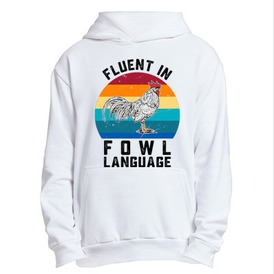 Chicken Fluent In Fowl Language  Retro Vintage Funny Chicken  Farmhouse Animal Urban Pullover Hoodie