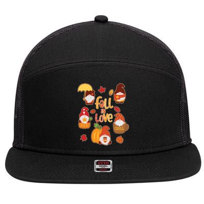 Cute Fall In Love Autumn Gnomes 7 Panel Mesh Trucker Snapback Hat