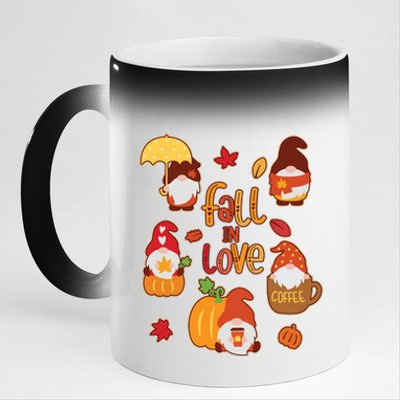 Cute Fall In Love Autumn Gnomes 11oz Black Color Changing Mug