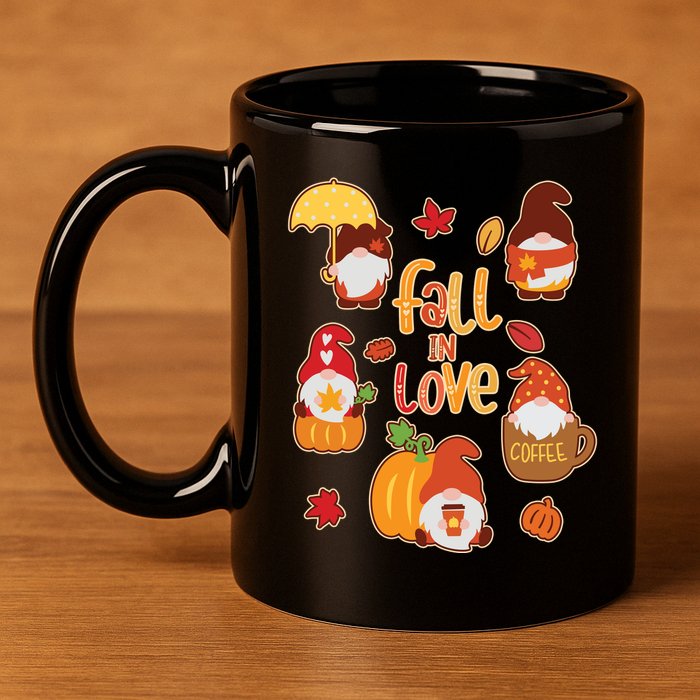 Cute Fall In Love Autumn Gnomes 11oz C Handle Ceramic Mug