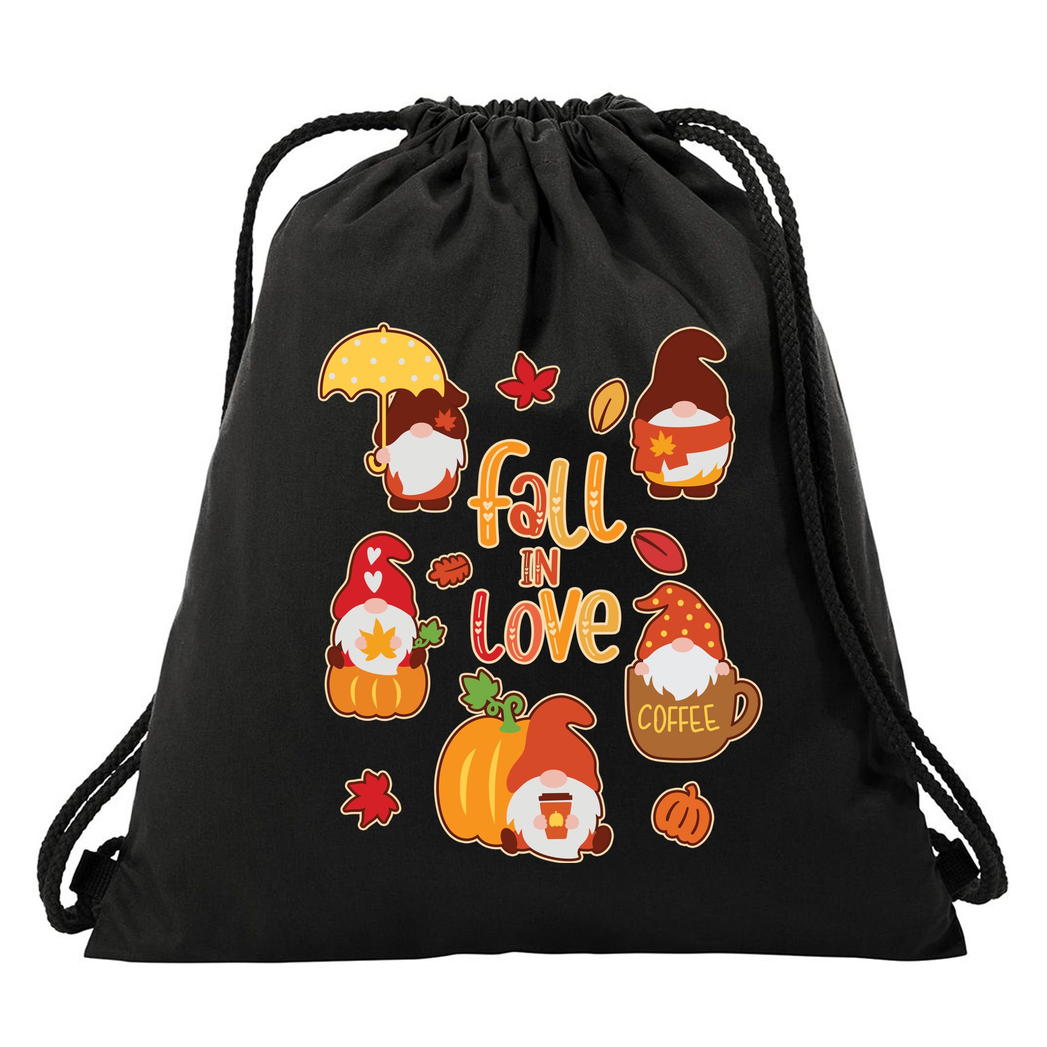 Cute Fall In Love Autumn Gnomes Drawstring Bag