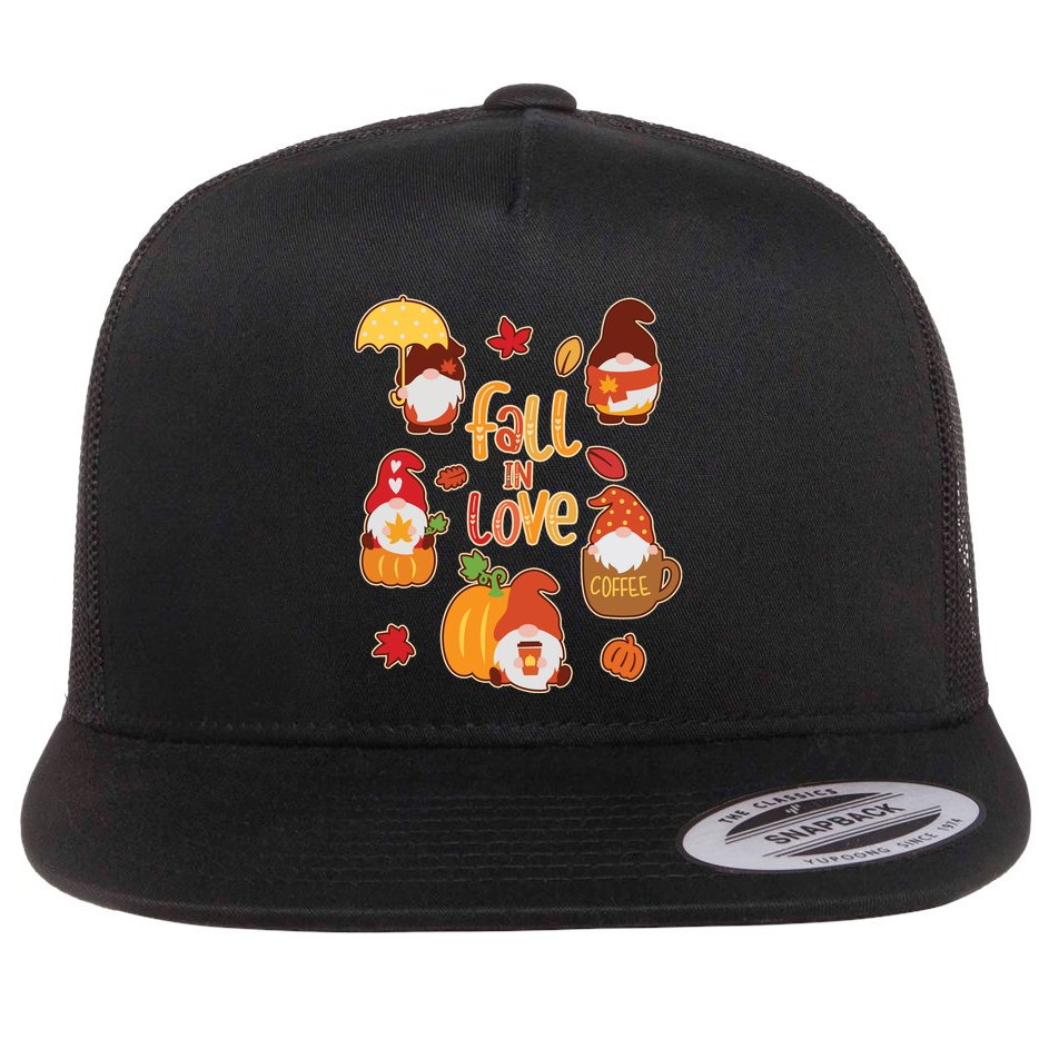 Cute Fall In Love Autumn Gnomes Flat Bill Trucker Hat