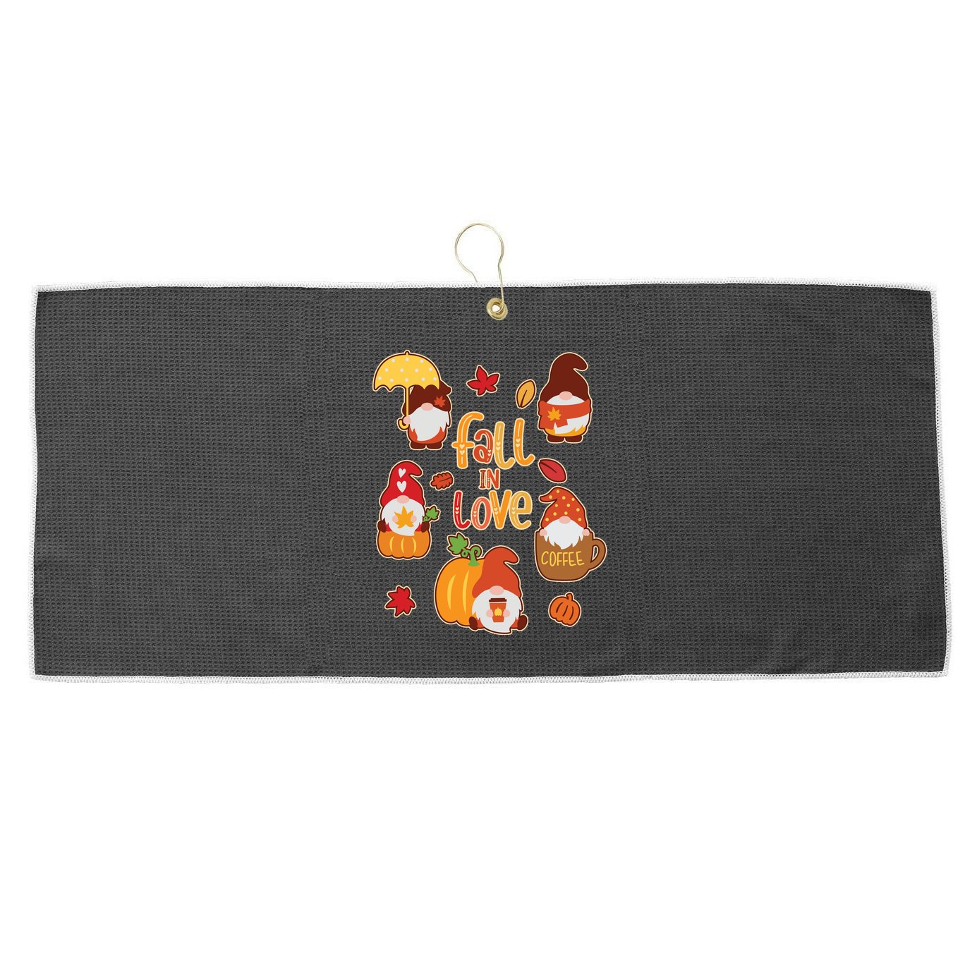 Cute Fall In Love Autumn Gnomes Large Microfiber Waffle Golf Towel
