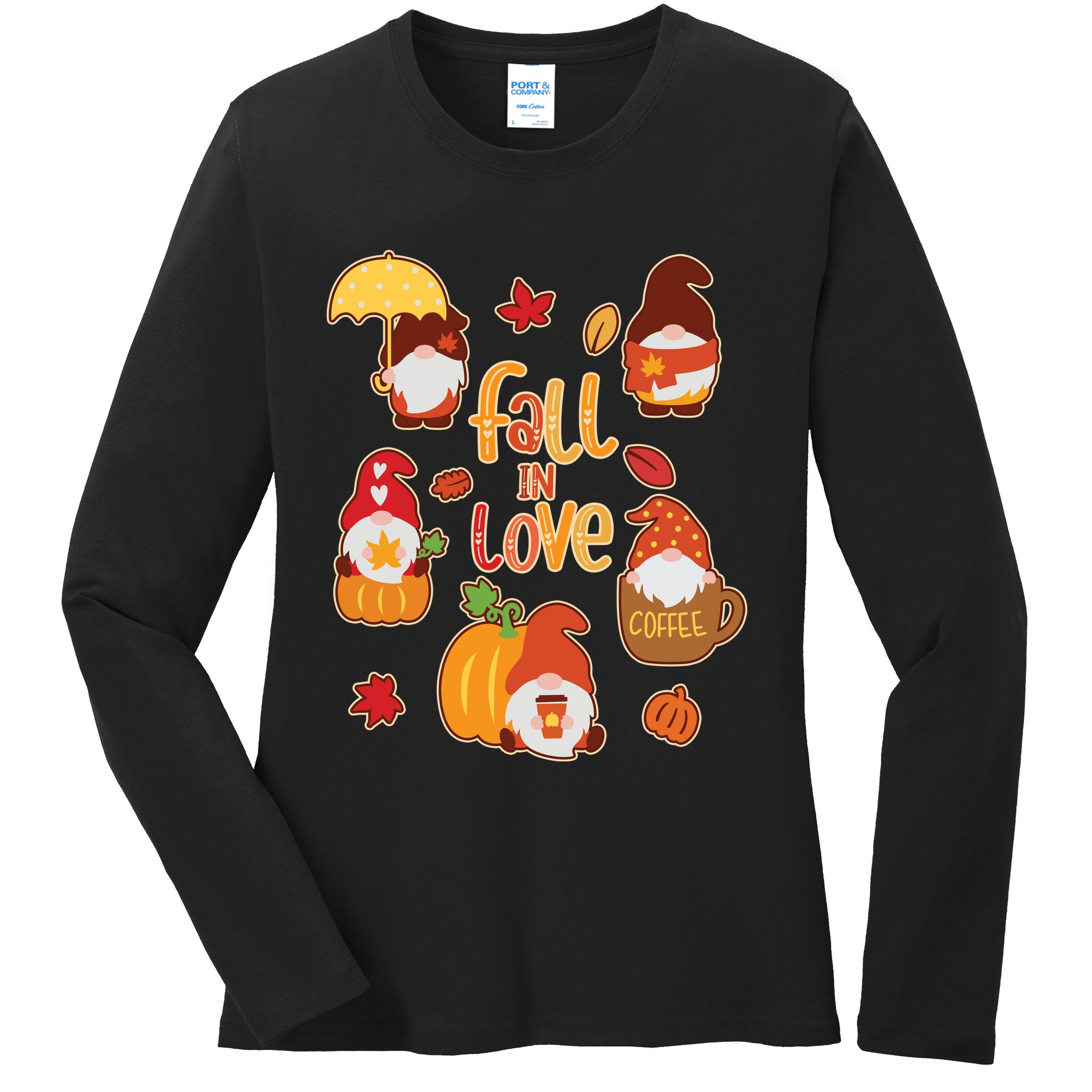 Cute Fall In Love Autumn Gnomes Ladies Long Sleeve Shirt
