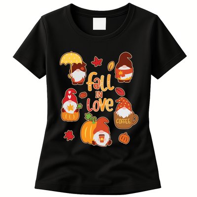 Cute Fall In Love Autumn Gnomes Womens T-Shirt