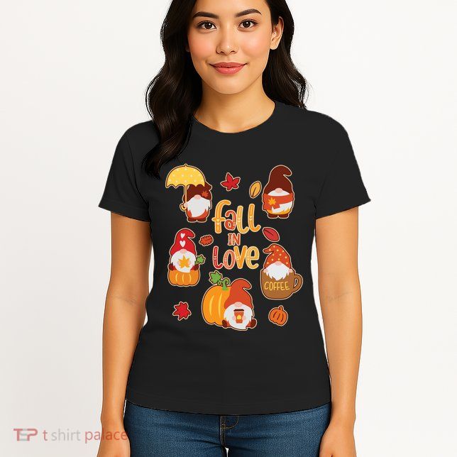 Cute Fall In Love Autumn Gnomes Womens T-Shirt