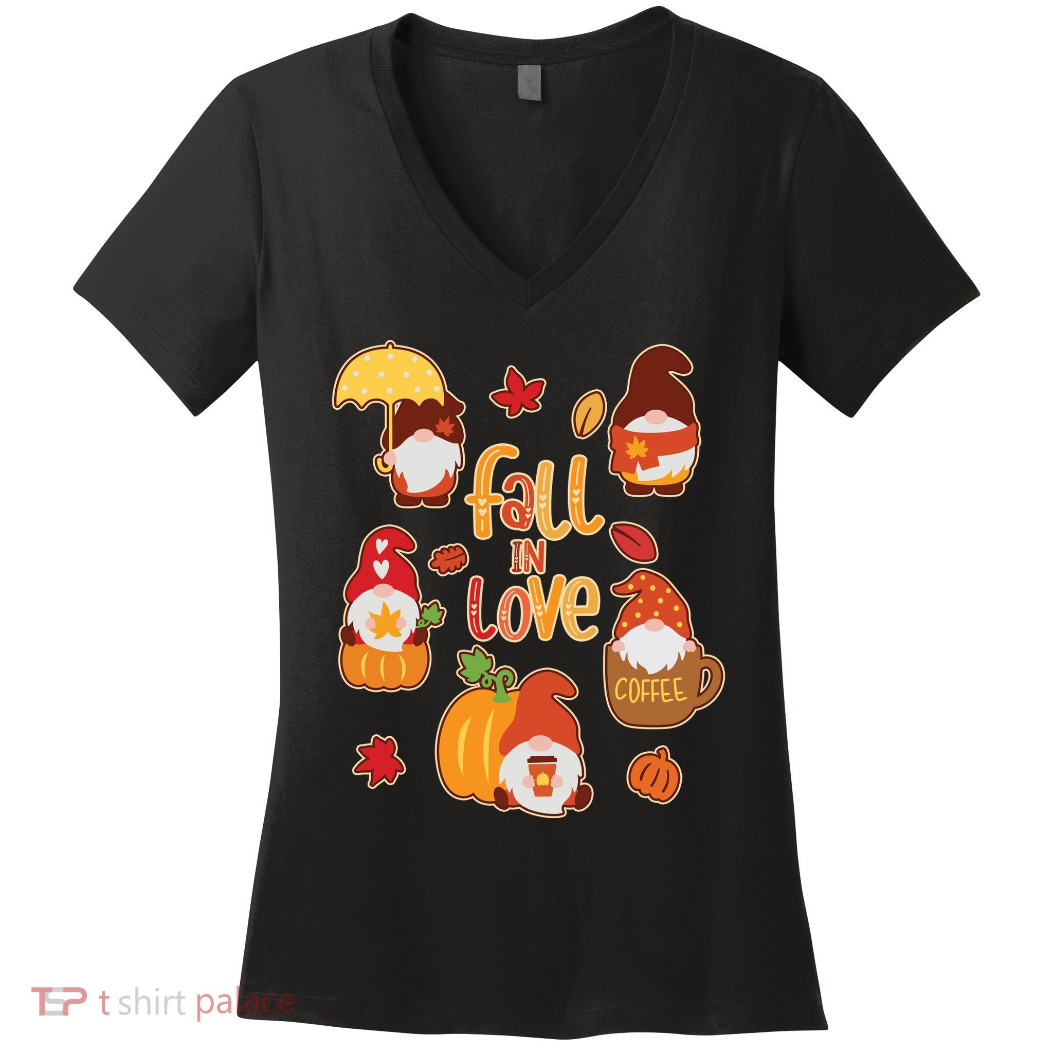 Cute Fall In Love Autumn Gnomes Women's V-Neck T-Shirt