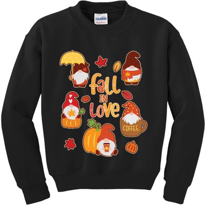 Cute Fall In Love Autumn Gnomes Kids Sweatshirt