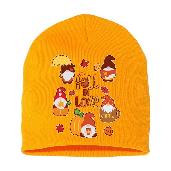 Cute Fall In Love Autumn Gnomes Short Acrylic Beanie