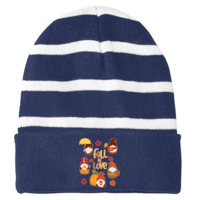 Cute Fall In Love Autumn Gnomes Striped Beanie with Solid Band