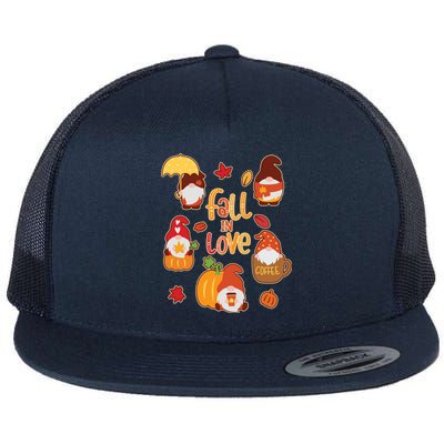 Cute Fall In Love Autumn Gnomes Flat Bill Trucker Hat