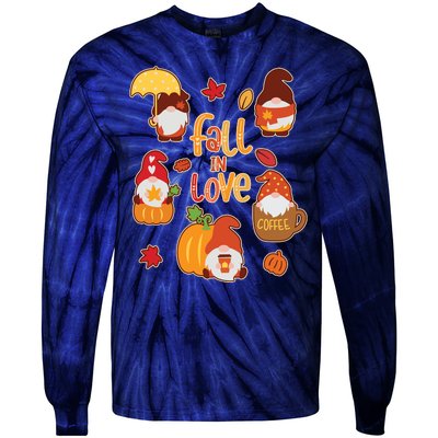 Cute Fall In Love Autumn Gnomes Tie-Dye Long Sleeve Shirt