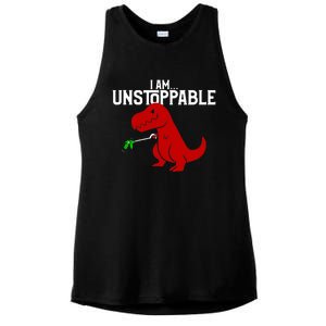 Cute & Funny I Am Unstoppable TRex Dinosaur TShirt Ladies PosiCharge Tri-Blend Wicking Tank