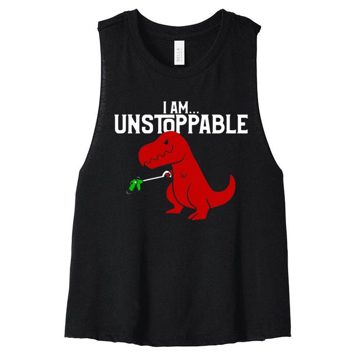 Cute & Funny I Am Unstoppable TRex Dinosaur TShirt Women's Racerback Cropped Tank