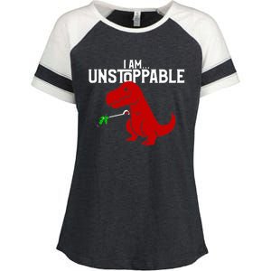 Cute & Funny I Am Unstoppable TRex Dinosaur TShirt Enza Ladies Jersey Colorblock Tee