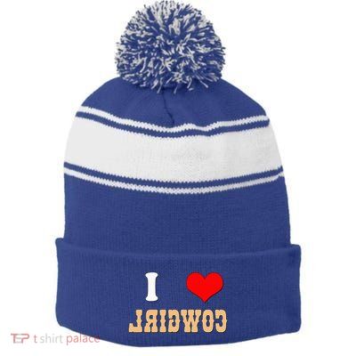 Country Funny I Heart Cowgirls I Love Reverse Cowgirl Stripe Pom Pom Beanie