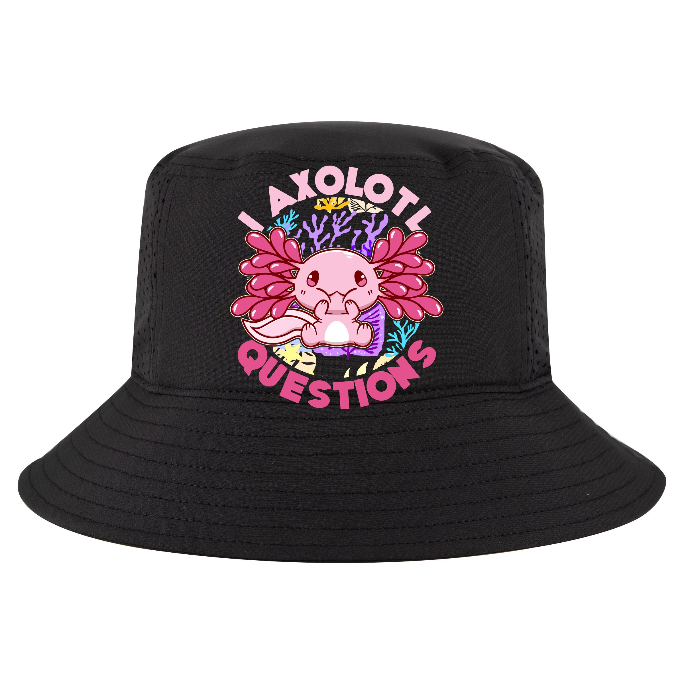 Cute Funny I Axolotl Questions Sustainable Bucket Hat