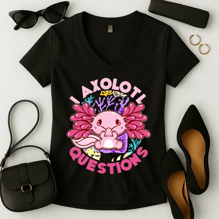 Cute Funny I Axolotl Questions Women's V-Neck T-Shirt