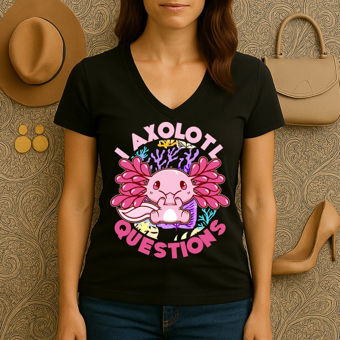 Cute Funny I Axolotl Questions Women's V-Neck T-Shirt