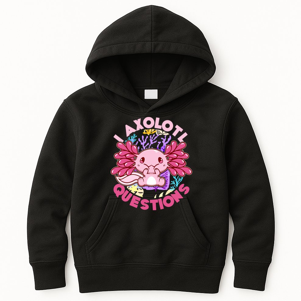 Cute Funny I Axolotl Questions Kids Hoodie