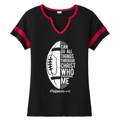 Christian Football I Can Do All Things Philippians 4 13 Gift Ladies Halftime Notch Neck Tee