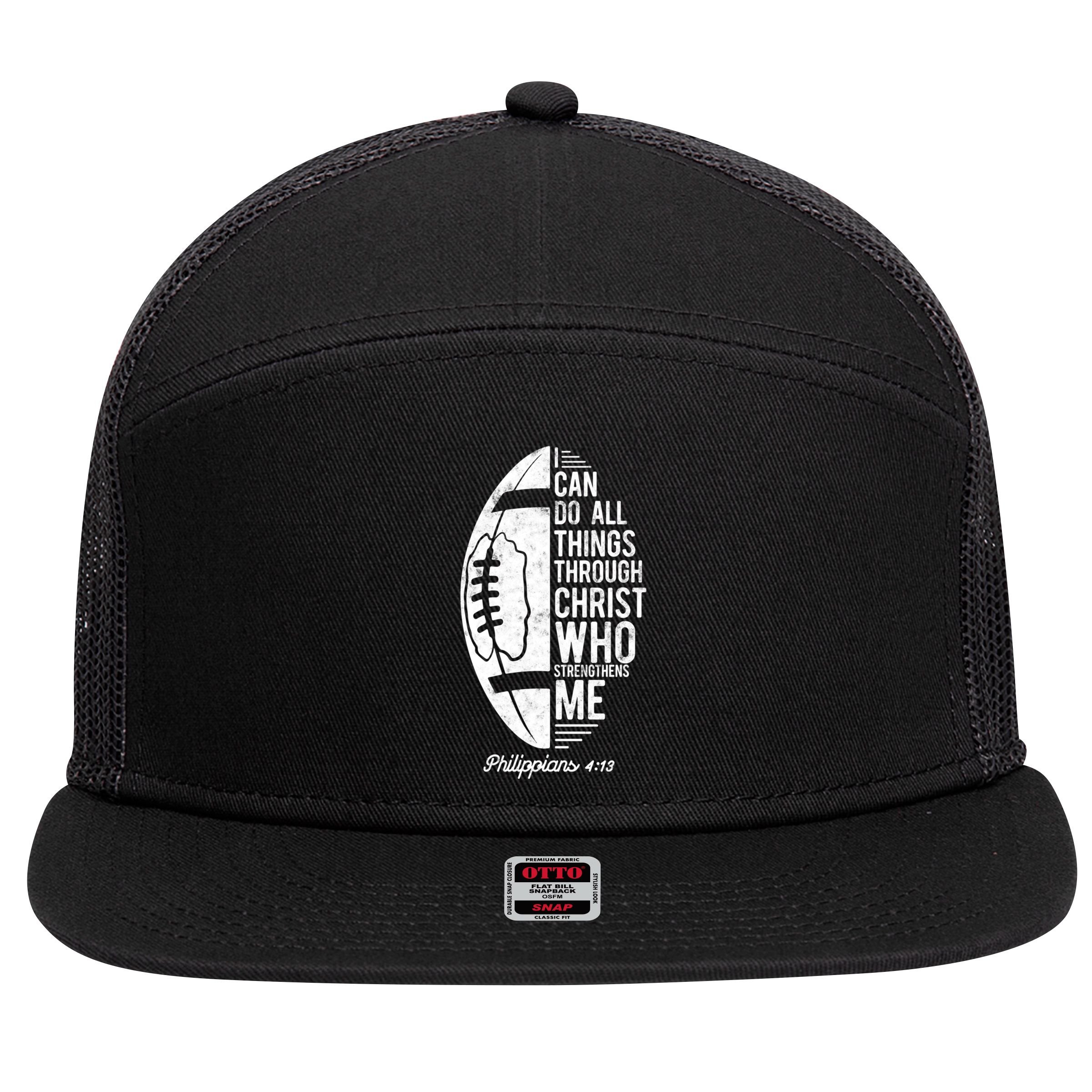 Christian Football I Can Do All Things Philippians 4 13 Gift 7 Panel Mesh Trucker Snapback Hat