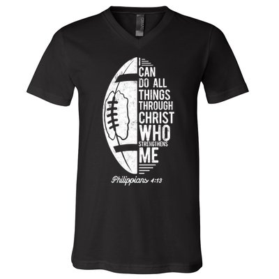 Christian Football I Can Do All Things Philippians 4 13 Gift V-Neck T-Shirt
