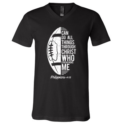 Christian Football I Can Do All Things Philippians 4 13 Gift V-Neck T-Shirt