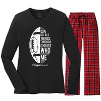 Christian Football I Can Do All Things Philippians 4 13 Gift Women's Long Sleeve Flannel Pajama Set 