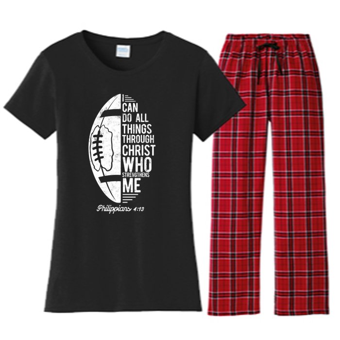 Christian Football I Can Do All Things Philippians 4 13 Gift Women's Flannel Pajama Set