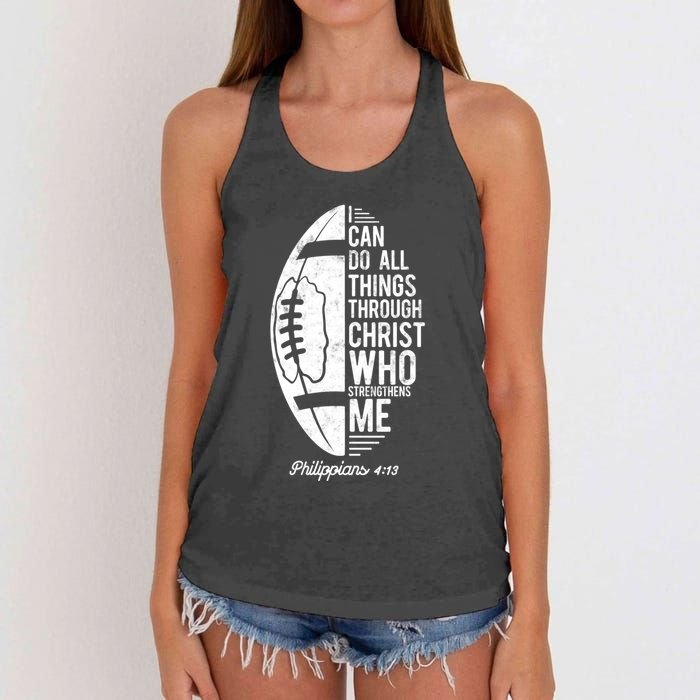 Christian Football I Can Do All Things Philippians 4 13 Gift Women's Knotted Racerback Tank