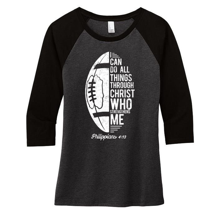 Christian Football I Can Do All Things Philippians 4 13 Gift Women's Tri-Blend 3/4-Sleeve Raglan Shirt