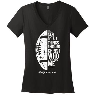 Christian Football I Can Do All Things Philippians 4 13 Gift Women's V-Neck T-Shirt