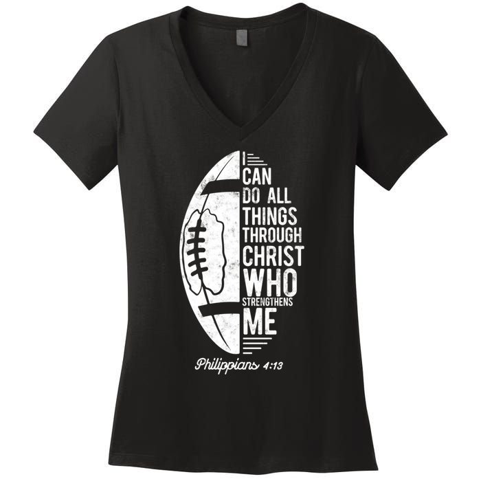 Christian Football I Can Do All Things Philippians 4 13 Gift Women's V-Neck T-Shirt