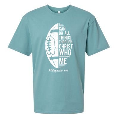 Christian Football I Can Do All Things Philippians 4 13 Gift Sueded Cloud Jersey T-Shirt