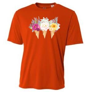 Cute Flower Ice Cream Cone Bouquets Cooling Performance Crew T-Shirt