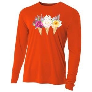 Cute Flower Ice Cream Cone Bouquets Cooling Performance Long Sleeve Crew