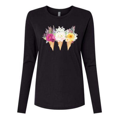 Cute Flower Ice Cream Cone Bouquets Womens Cotton Relaxed Long Sleeve T-Shirt