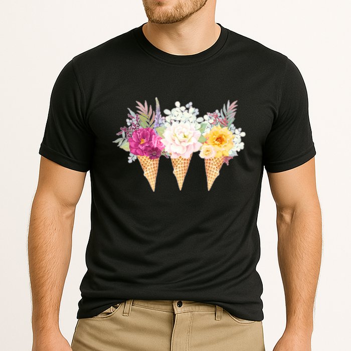 Cute Flower Ice Cream Cone Bouquets Cooling Performance Crew T-Shirt