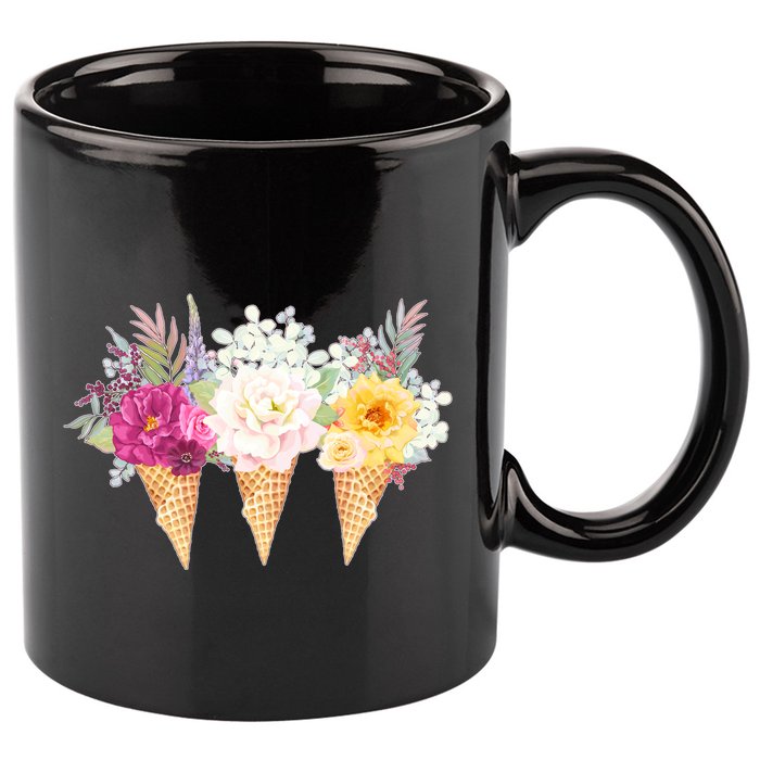 Cute Flower Ice Cream Cone Bouquets 11oz C Handle Ceramic Mug